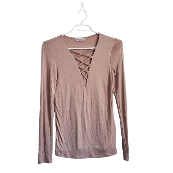 Women's Long Sleeve V-Neck Crisscross Fashion Top, Small, Taupe - Picture 5 of 9